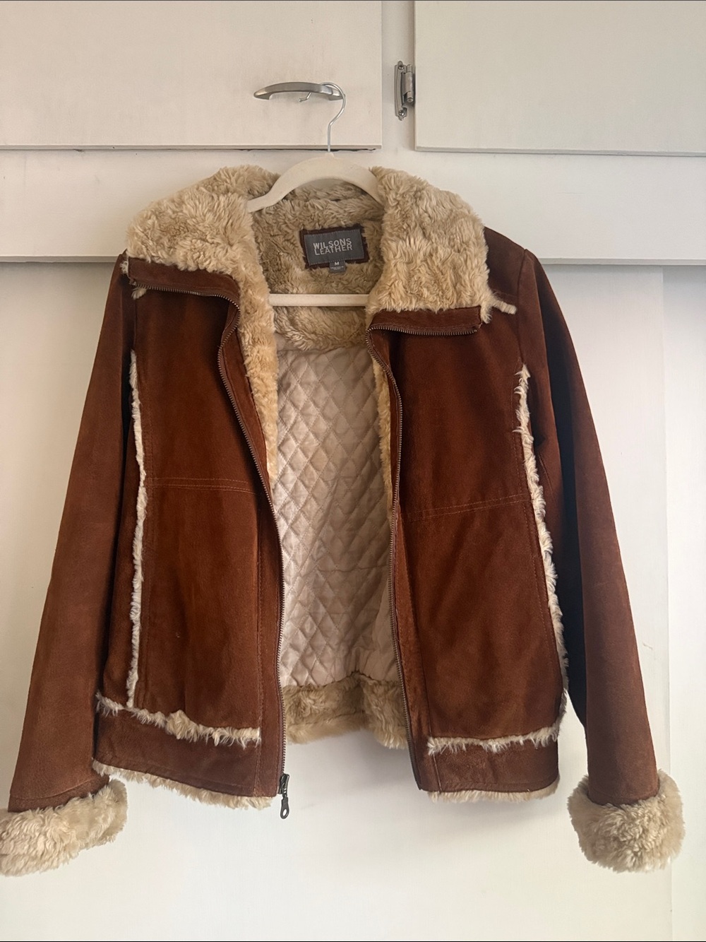 Wilsons Leather Women's Brown Suede Faux Shearling Jacket